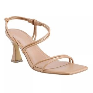 Marc Fisher Davia Leather Square Toe Heels Women's 8.5 Tan Strappy Summer Casual